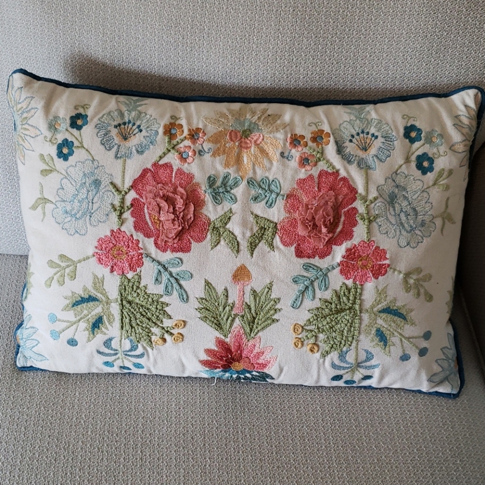 Embroidered throw pillow